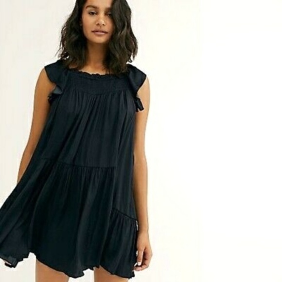 NEW Free People Want Your Love Mini Ruffle Doll Dress Boho Black Size S - Picture 10 of 10